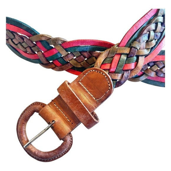 Handmade Multicolor Braided Leather Belt Women’s Size 32 Boho Western Southwest - Picture 2 of 7